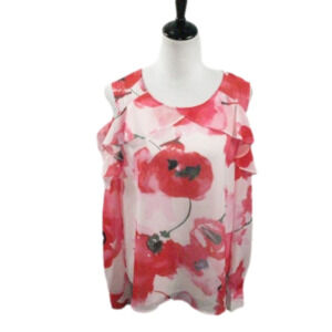 Jolibel Red/White Cold Shoulder Floral Blouse Size Large